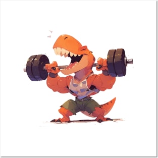 lifting weight dino Posters and Art